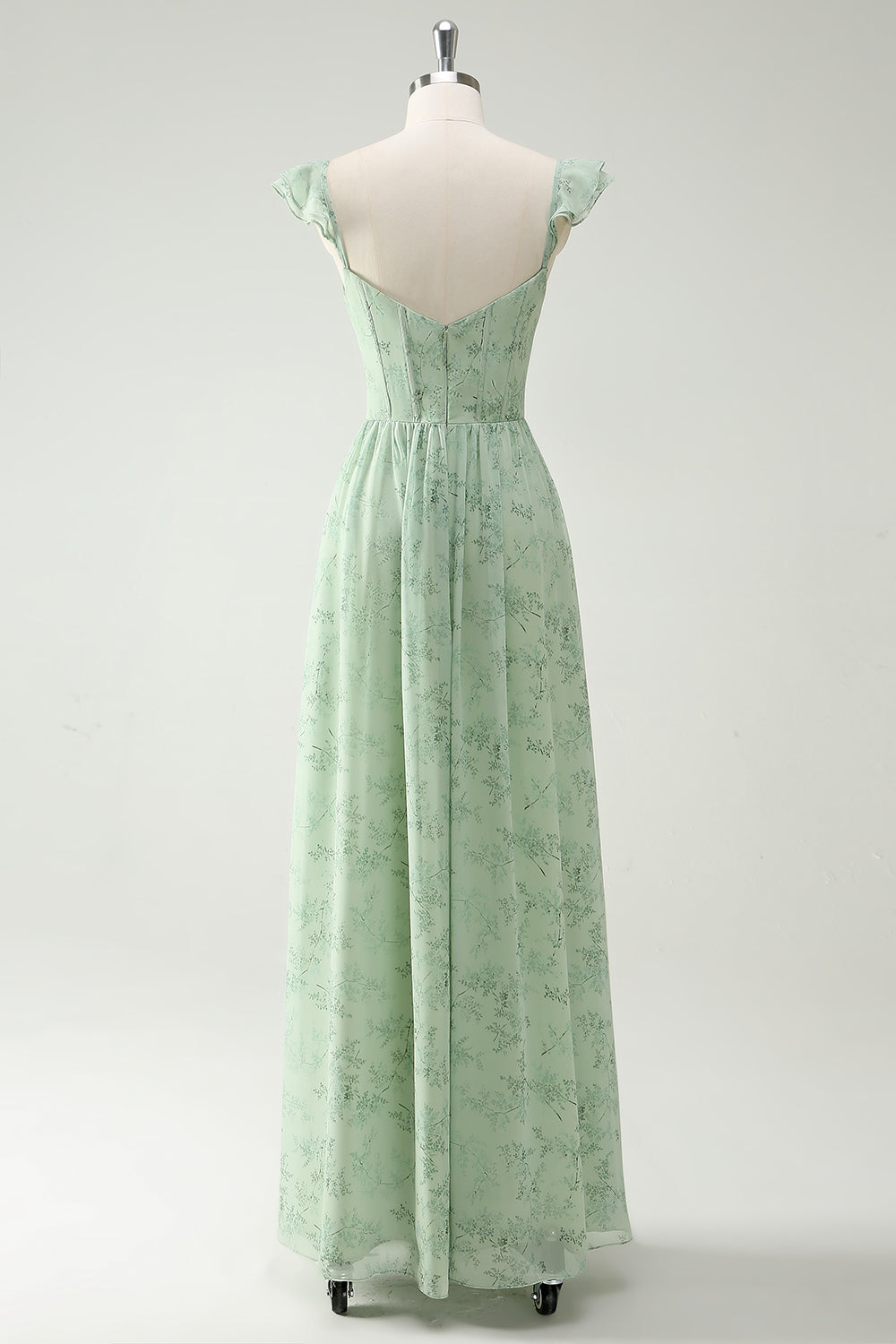 WEDTREND Women Green Flower Bridesmaid Dress with Split Front A Line Ruffled Straps Corset Long Wedding Party Dress WEDTREND Women Green Flower Bridesmaid Dress with Split Front A Line Ruffled Straps Corset Long Wedding Party Dress