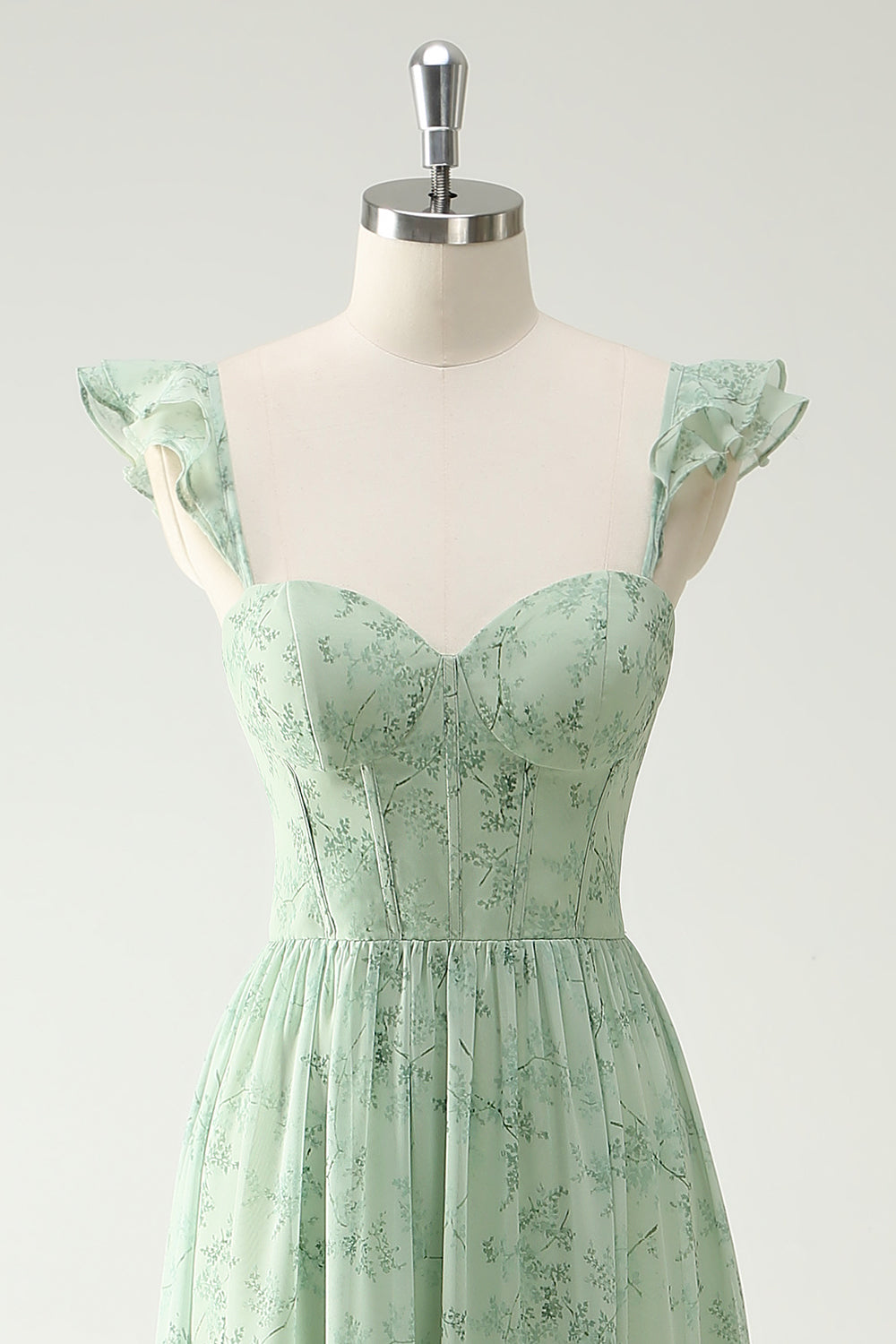 WEDTREND Women Green Flower Bridesmaid Dress with Split Front A Line Ruffled Straps Corset Long Wedding Party Dress WEDTREND Women Green Flower Bridesmaid Dress with Split Front A Line Ruffled Straps Corset Long Wedding Party Dress