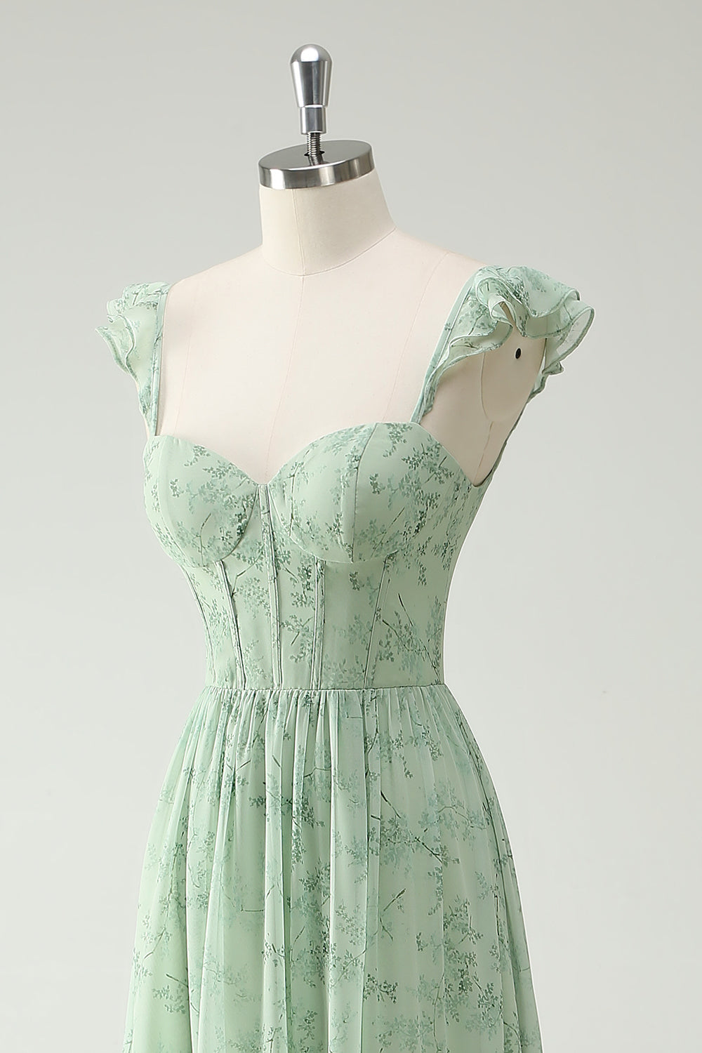 WEDTREND Women Green Flower Bridesmaid Dress with Split Front A Line Ruffled Straps Corset Long Wedding Party Dress WEDTREND Women Green Flower Bridesmaid Dress with Split Front A Line Ruffled Straps Corset Long Wedding Party Dress