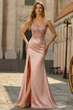 Blush Spaghetti Straps Sequins Corset Mermaid Prom Dress