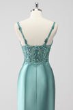 Green Mermaid Spaghetti Straps Sequin Long Prom Dress with Slit