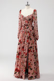 Dusty Rose A-Line Floral Corset Sweetheart Neck Wedding Guest Dress