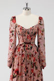 Dusty Rose A-Line Floral Corset Sweetheart Neck Wedding Guest Dress