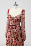 Dusty Rose A-Line Floral Corset Sweetheart Neck Wedding Guest Dress