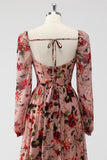 Dusty Rose A-Line Floral Corset Sweetheart Neck Wedding Guest Dress