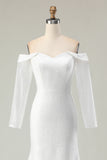 Off The Shoulder Mermaid Long Sleeves White Wedding Dress with Sequins