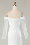 Off The Shoulder Mermaid Long Sleeves White Wedding Dress with Sequins