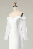 Off The Shoulder Mermaid Long Sleeves White Wedding Dress with Sequins