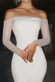 Ivory Mermaid Off The Shoulder Long Sleeve Wedding Dress With Beading