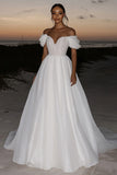 Ivory Off The Shoulder A Line Long Wedding Dress