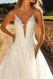 Ivory A Line Spaghetti Straps Long Wedding Dress With Appliques