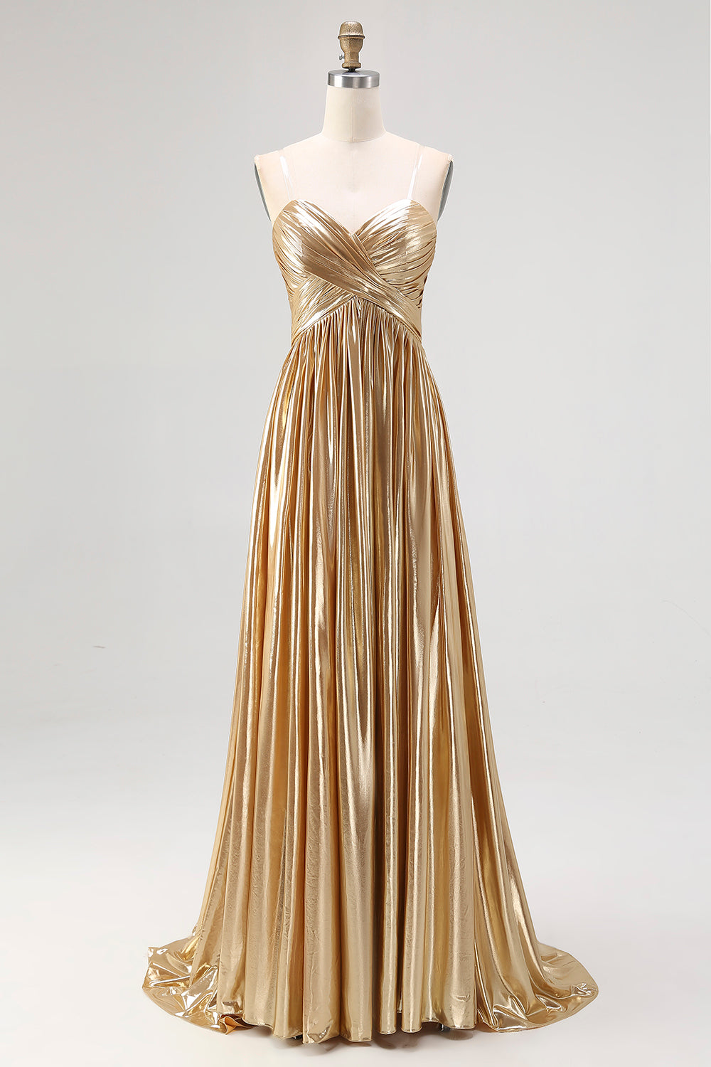 WEDTREND Women Gold Long Prom Dress A-Line V-Neck Metallic Pleated Formal Dress WEDTREND Women Gold Long Prom Dress A-Line V-Neck Metallic Pleated Formal Dress