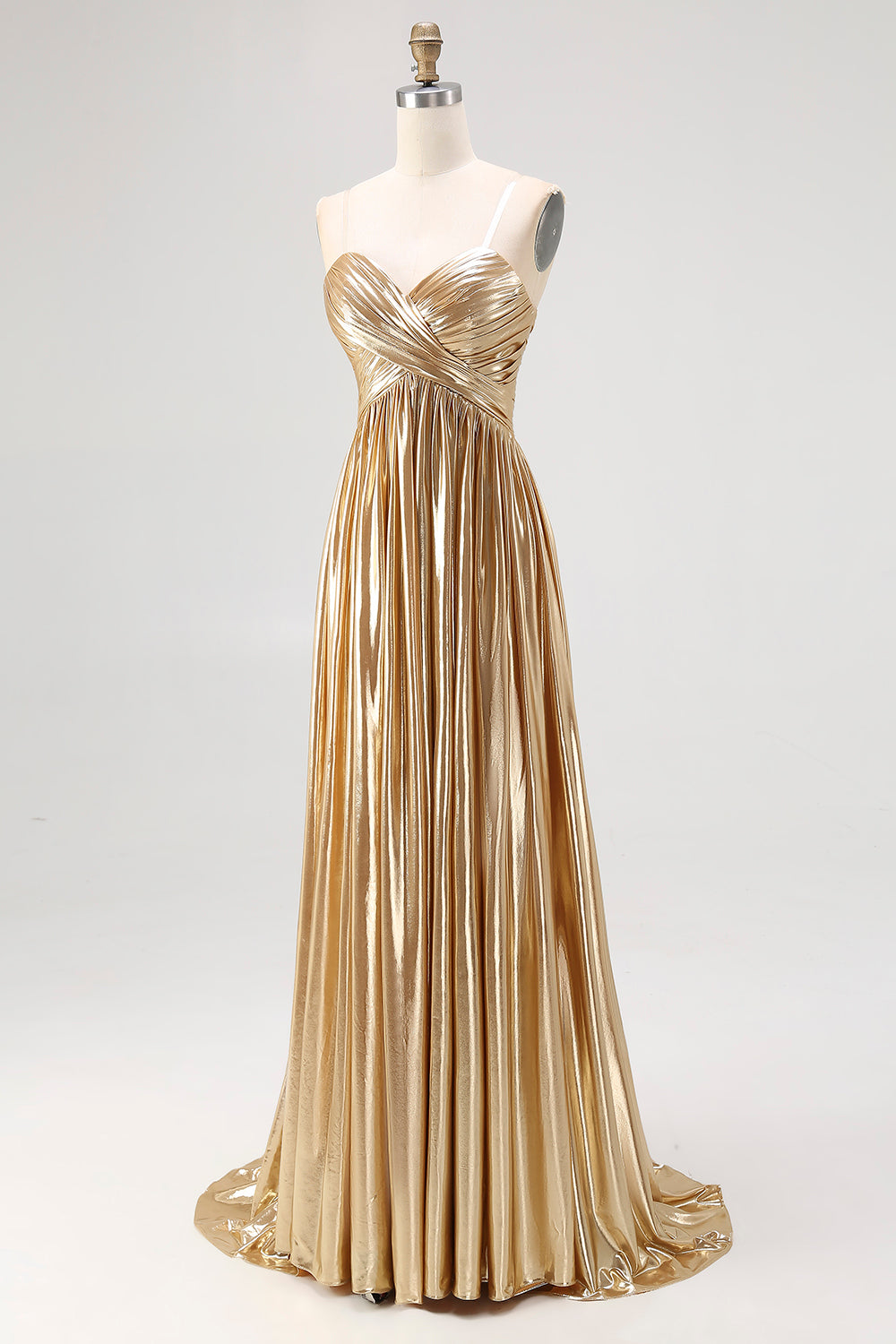 WEDTREND Women Gold Long Prom Dress A-Line V-Neck Metallic Pleated Formal Dress WEDTREND Women Gold Long Prom Dress A-Line V-Neck Metallic Pleated Formal Dress