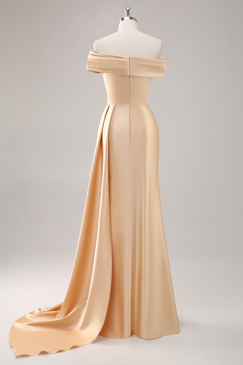 WEDTREND Women One Shoulder Formal Dress Pleated Champagne Sheath Long Red Carpet Dress, Champagne / US12