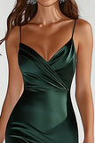 Dark Green Mermaid Spaghetti Straps Satin Long Gala Dress