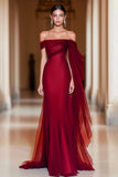 Cabernet Off the Shoulder Mermaid Tulle Long Formal Dress with Cape