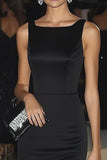 Black Sheath Square Neck Satin Long Gala Dress
