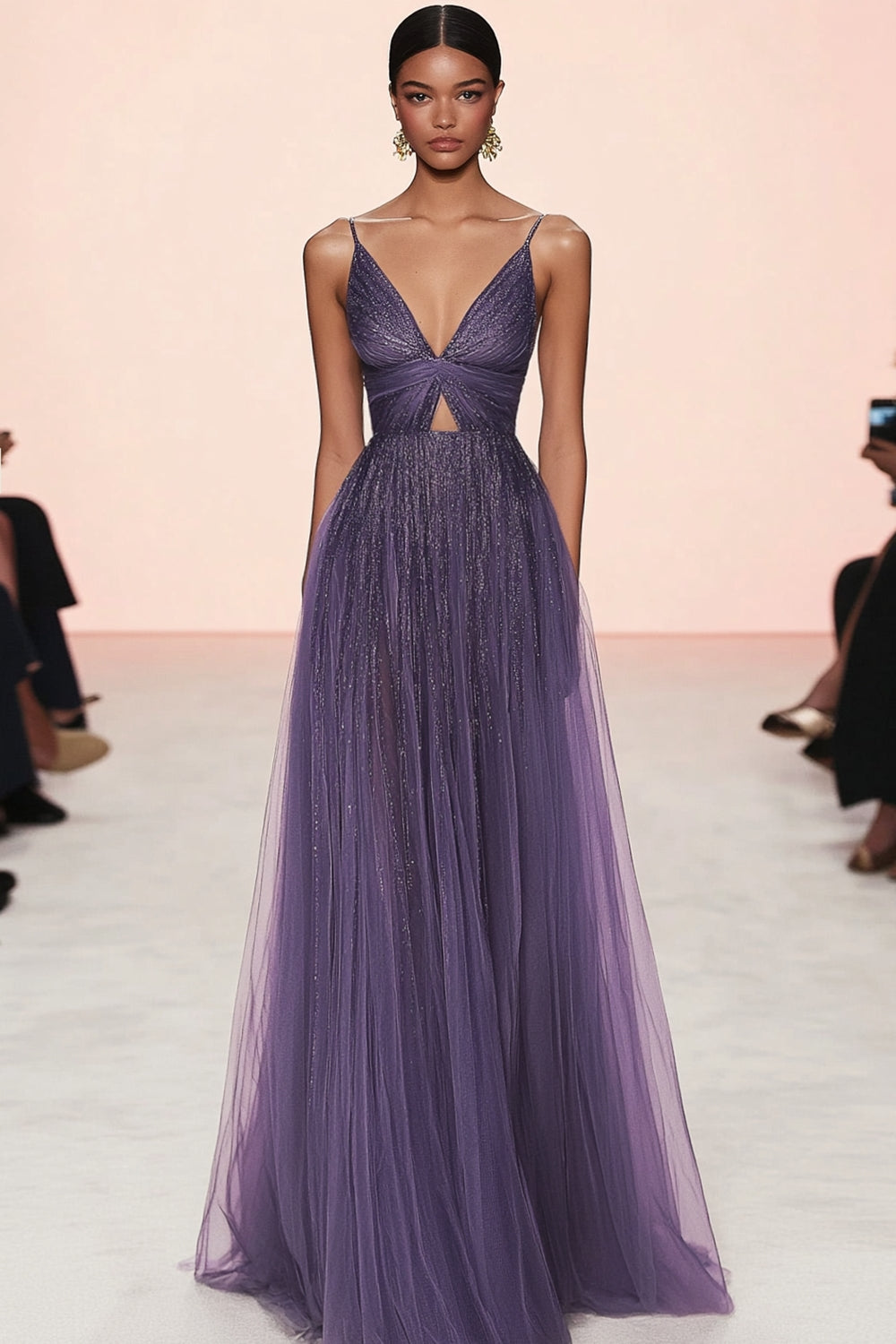 Wedtrend Women Elegant Grey Purple Gala Dress A Line Tulle Glitter Pleated V Neck Formal Dress WEDTREND Wedtrend Women Elegant Grey Purple Gala Dress A Line Tulle Glitter Pleated V Neck Formal Dress WEDTREND