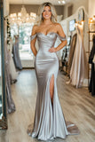 Cold Shoulder Silver Sheath Sleeveless Long Prom Dress