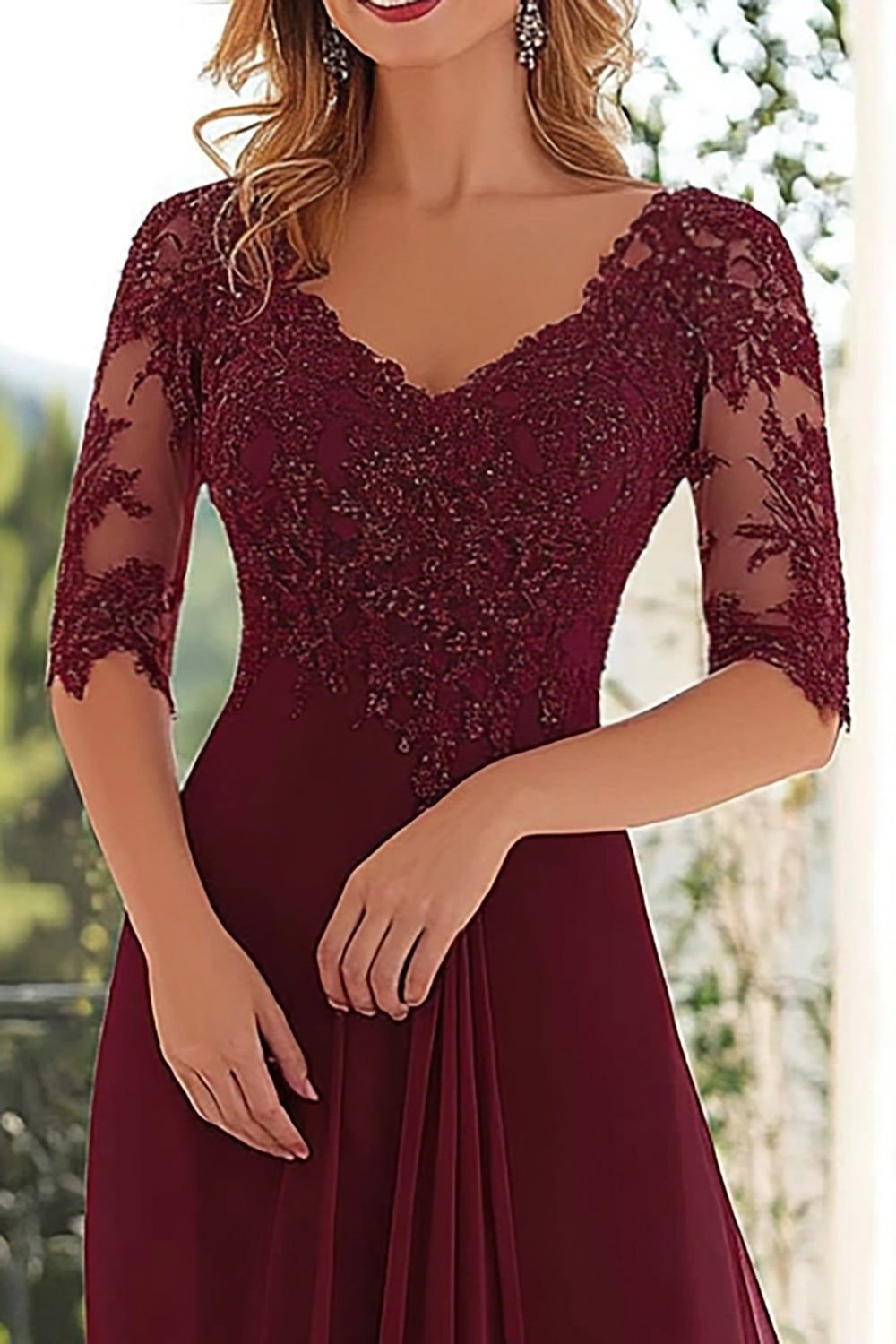 WEDTREND Women Elegant Burgundy Mother Of the Bride Dress with Lace Appliques A Line V Neck Chiffon Long Formal Dress WEDTREND Women Elegant Burgundy Mother Of the Bride Dress with Lace Appliques A Line V Neck Chiffon Long Formal Dress