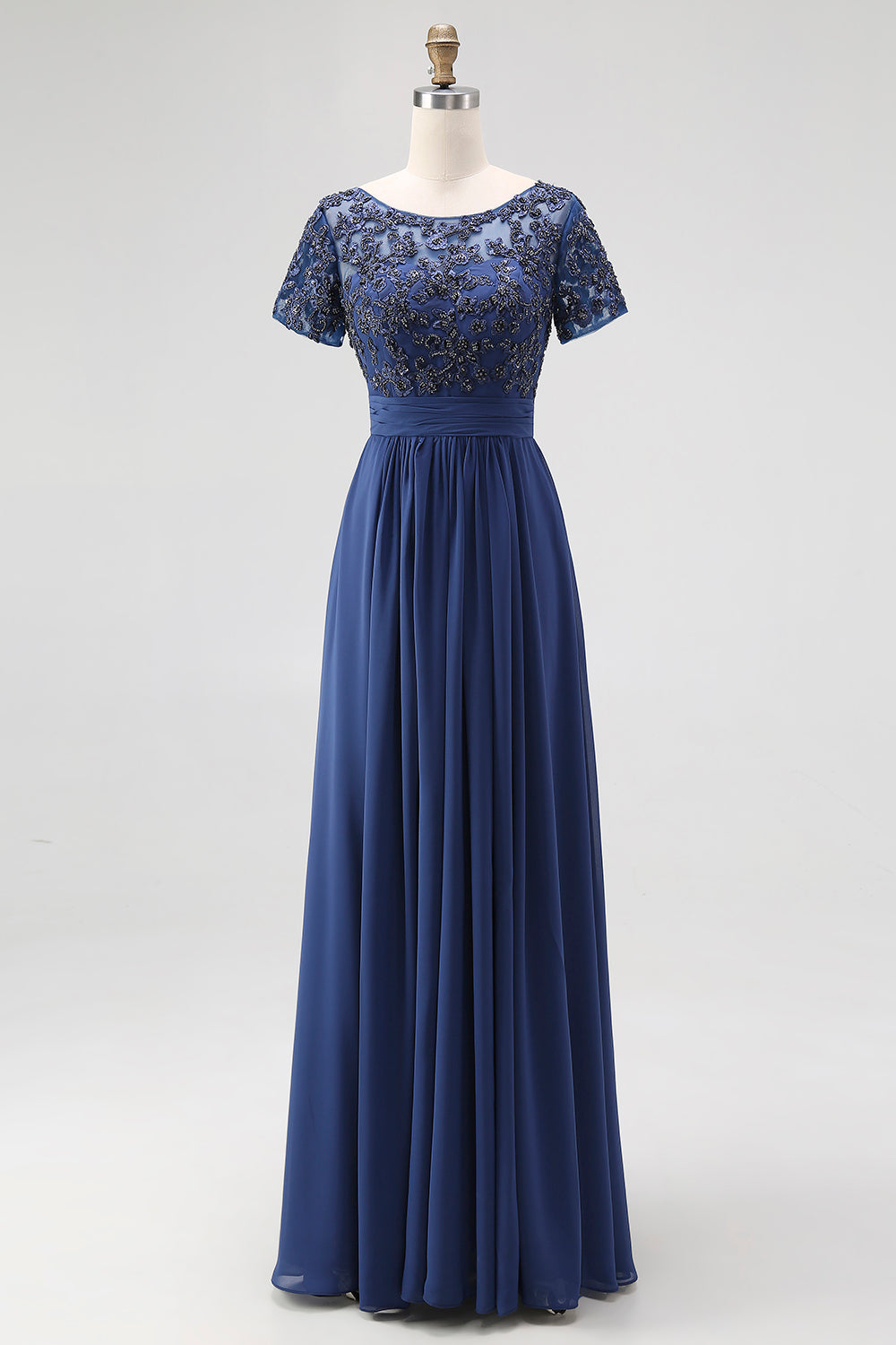 WEDTREND Women Navy A-Line Mother Of The Bride Dress Boat Neck Short Sleeves Appliques Wedding Guest Dress WEDTREND Women Navy A-Line Mother Of The Bride Dress Boat Neck Short Sleeves Appliques Wedding Guest Dress