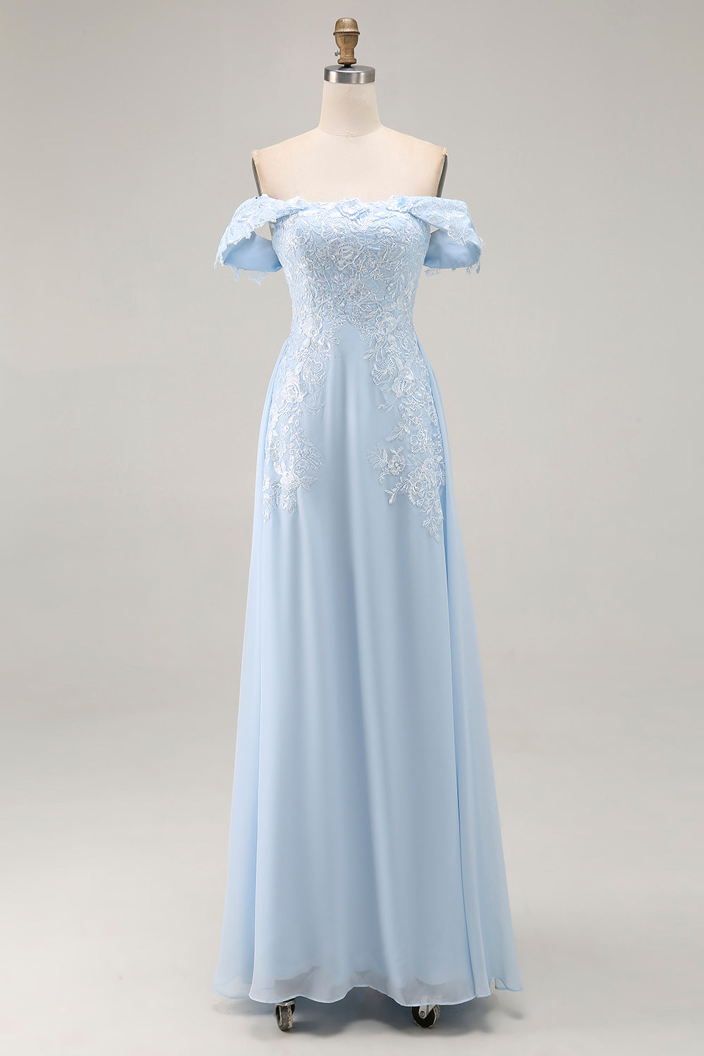 WEDTREND Women Sky Blue Off the Shoulder Bridesmaid Dress Sheath Chiffon Maxi Wedding Guest Dress with Embroidered WEDTREND Women Sky Blue Off the Shoulder Bridesmaid Dress Sheath Chiffon Maxi Wedding Guest Dress with Embroidered