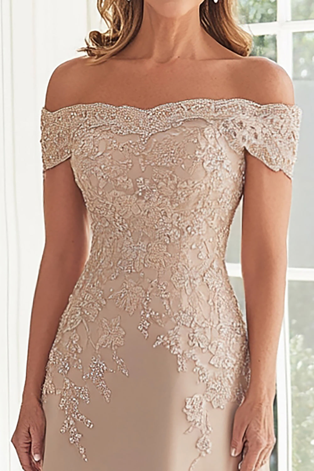 Wedtrend Women Taupe Mother of the Bride with Lace Appliques Off the Shoulder Chiffon Sheath Long Formal Dress WEDTREND Wedtrend Women Taupe Mother of the Bride with Lace Appliques Off the Shoulder Chiffon Sheath Long Formal Dress WEDTREND