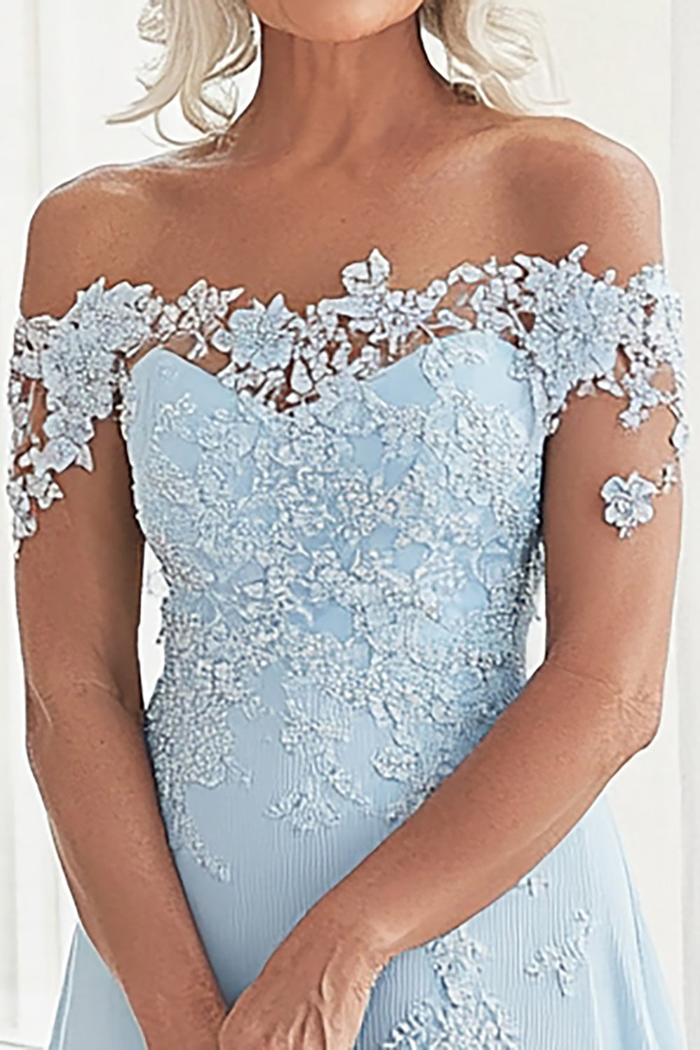 Wedtrend Women Sky Blue Mother of the Bride Dress with Lace Appliques A Line Off The Shoulder Formal Dress WEDTREND Wedtrend Women Sky Blue Mother of the Bride Dress with Lace Appliques A Line Off The Shoulder Formal Dress WEDTREND