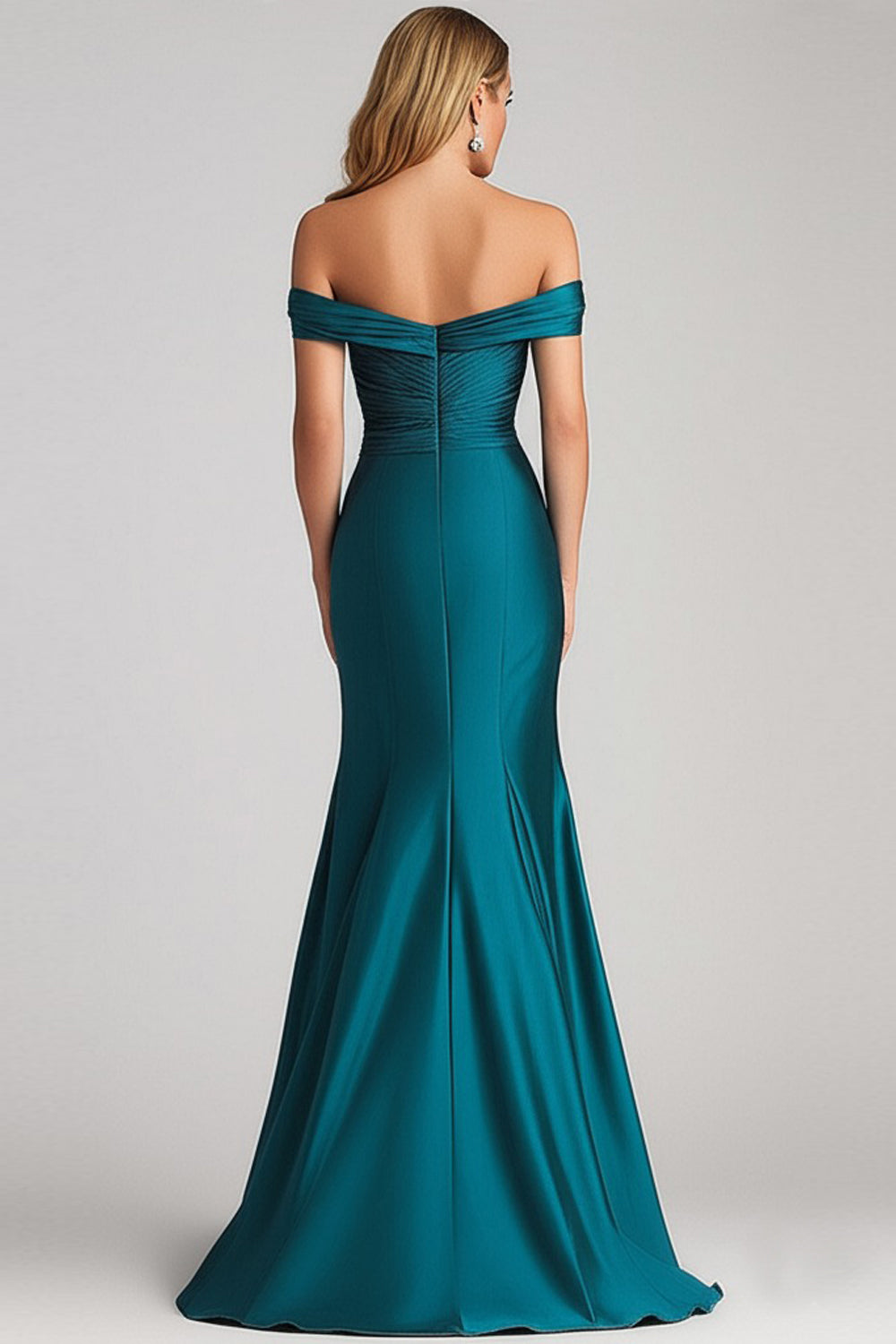 WEDTREND Women Peacock Blue Formal Dress Mermaid Off The Shoulder Ruched Long Satin Evening Dress WEDTREND Women Peacock Blue Formal Dress Mermaid Off The Shoulder Ruched Long Satin Evening Dress