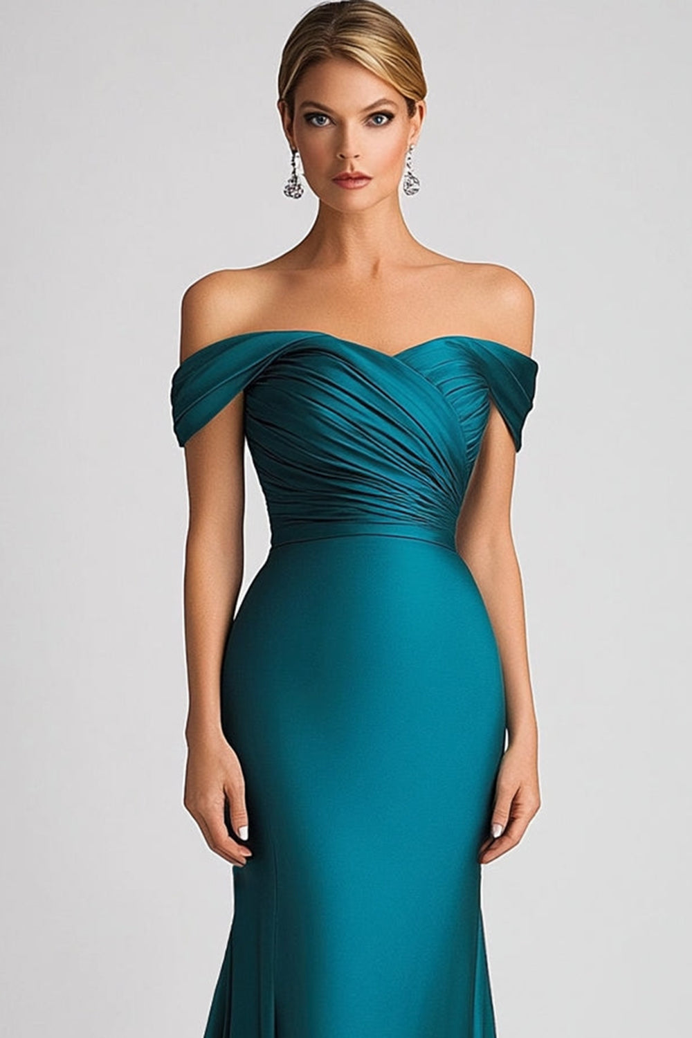 WEDTREND Women Peacock Blue Formal Dress Mermaid Off The Shoulder Ruched Long Satin Evening Dress WEDTREND Women Peacock Blue Formal Dress Mermaid Off The Shoulder Ruched Long Satin Evening Dress