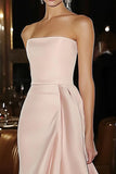 Pink Strapless Sheath Satin Formal Dress with Ruffles