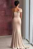 Light Khaki Sheath One Shoulder Pleated Gala Dress