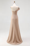 Light Khaki Sheath One Shoulder Pleated Long Formal Dress