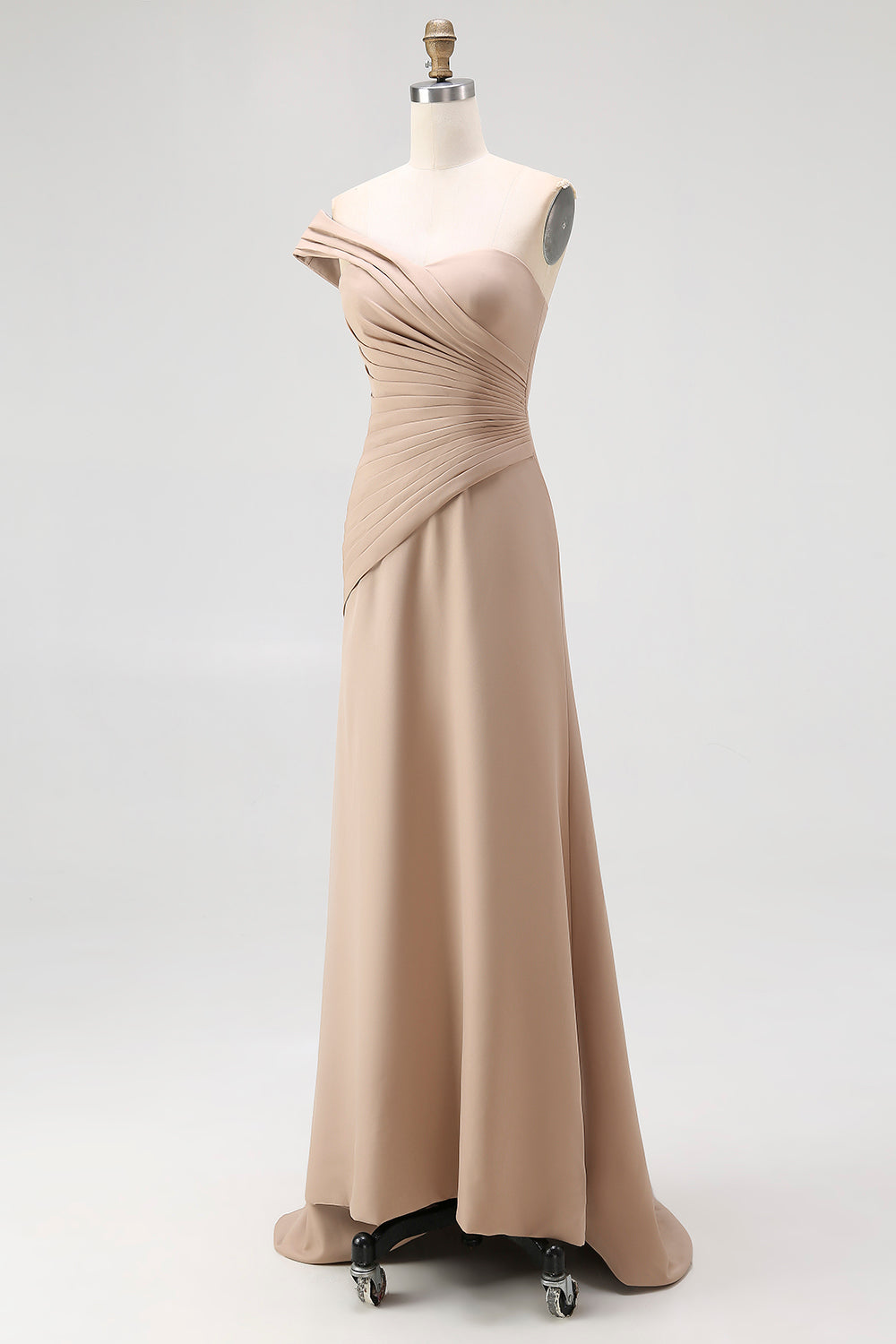 WEDTREND Women Light Khaki Long Formal Dress Sheath One Shoulder Gala Dress Pleated Mother Of The Bride Dress WEDTREND Women Light Khaki Long Formal Dress Sheath One Shoulder Gala Dress Pleated Mother Of The Bride Dress