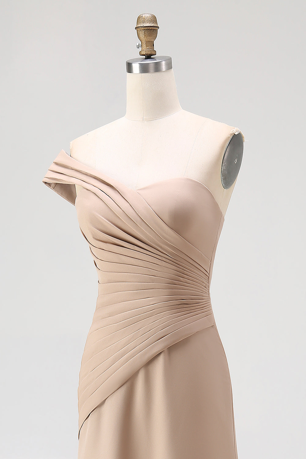 WEDTREND Women Light Khaki Long Formal Dress Sheath One Shoulder Gala Dress Pleated Mother Of The Bride Dress WEDTREND Women Light Khaki Long Formal Dress Sheath One Shoulder Gala Dress Pleated Mother Of The Bride Dress