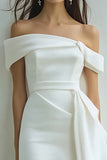 White Sheath Off the Shoulder Satin Mini Graduation Dress