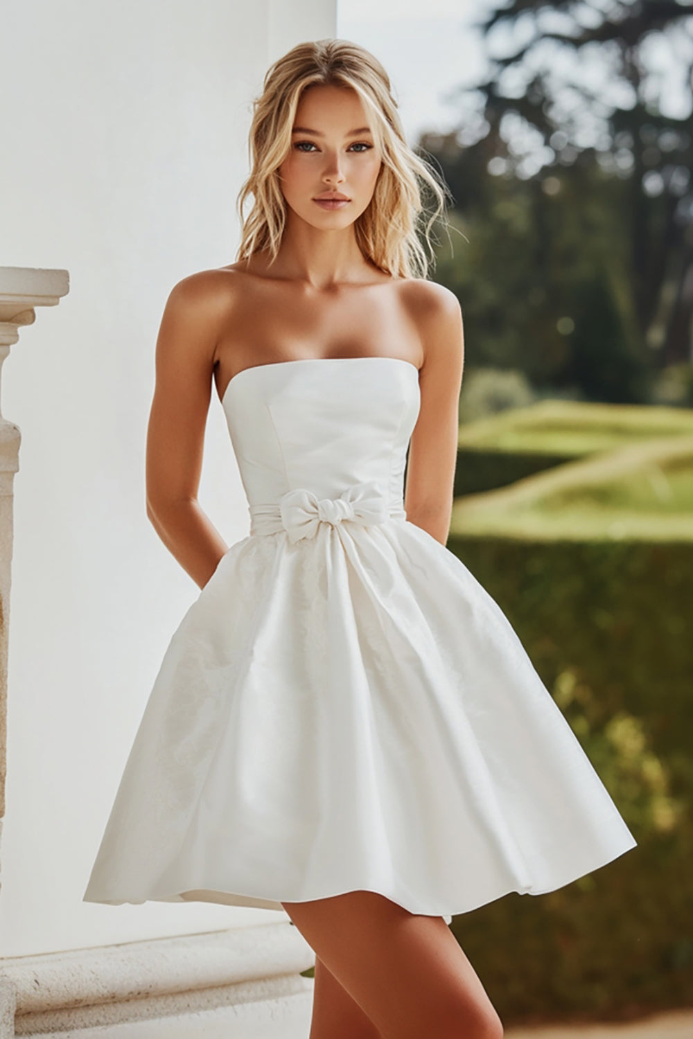 Wedtrend Women Graduation Dress A-Line Strapless Satin Little White Dress, White / US8 Wedtrend Women Graduation Dress A-Line Strapless Satin Little White Dress, White / US8
