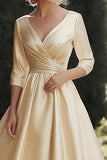 Champagne A Line 3/4 Sleeves V Neck Mother of the Bride Dress