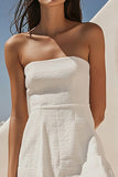 White Strapless A Line Mini Graduation Dress