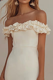 White Mermaid Off The Shoulder Satin Long Wedding Dress