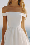 White A Line Off The Shoulder Simple Graduation Dress