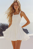 White A Line Short Pleated Mini Graduation Dress