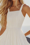 White A Line Short Pleated Mini Graduation Dress