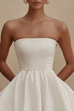 White Strapless A Line Mini Graduation Dress