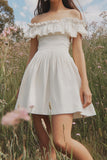 White A Line Off the Shoulder Ruffled Mini Graduation Dress