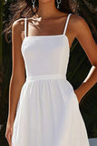 Elegant Spaghetti Straps White A Line Graduation Dress