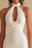 Halter Neck Sheath Cut Out Satin White Graduation Dress
