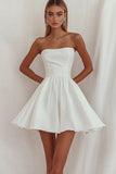 A-Line Straight Satin White Graduation Dress