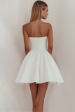 A-Line Straight Satin White Graduation Dress