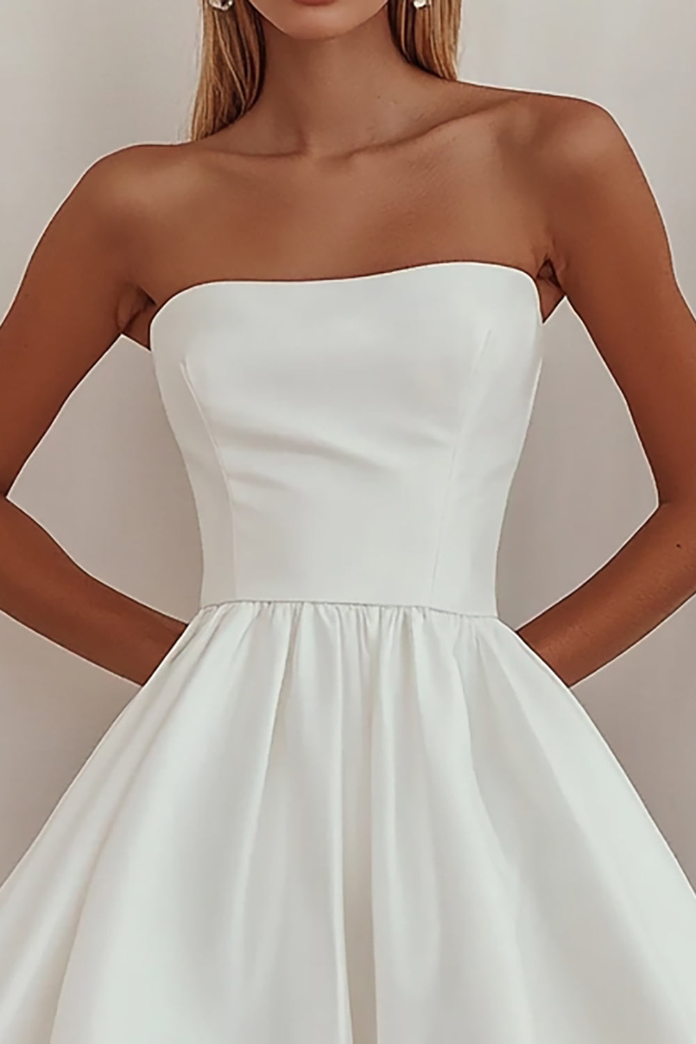 Wedtrend Women White Graduation Dress Strapless A-Line Straight Satin Cocktail Dress WEDTREND Wedtrend Women White Graduation Dress Strapless A-Line Straight Satin Cocktail Dress WEDTREND